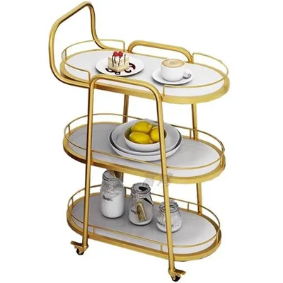 Premium Quality 3 Tier Wrought Iron Wine Service Trolley, Multifunctional Service Trolley Wheeled Beauty Salon Trolley