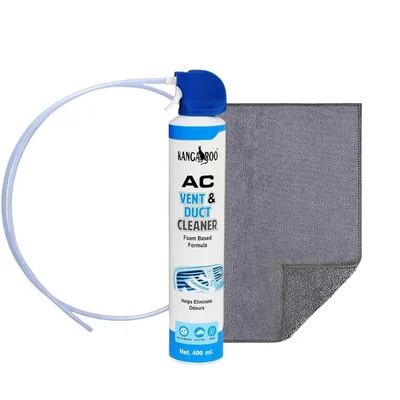 Kangaroo 400ml Car AC Vent Duct Cleaner Odour Neutralizer Spray AC-DuctCloth (AC_400_WITH TOWEL)