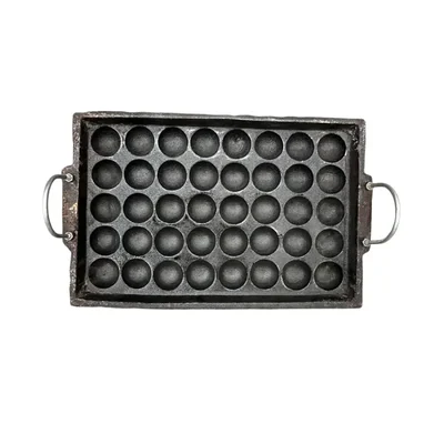 Aarogyam 40 Pits Cast Iron Rectangular Paniyaram Pan Pre Seasoned Rough Finish