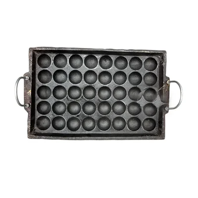 Aarogyam 40 Pits Table Top Burner Paniyaram Cooking Set Cast Iron 5x8 Pattern Cavities Lid