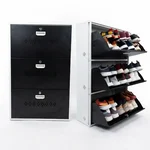 WELBUILT 41"H 26"W Wall Mounted 18 Pairs Metal Shoe Cabinet (White/Brown) WSR-3FD-BW