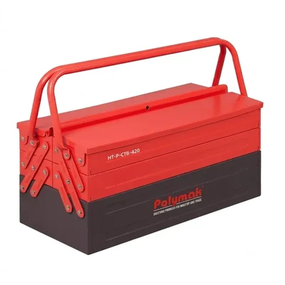 Polymak 420mm Cantilever Metal Tool Box with 3-Compartment Rust-Resistant Design & Secure Lock, HT-P-CTB-420