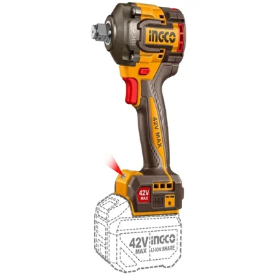INGCO 42V 460Nm 1/2" Cordless Brushless Impact Wrench Set with Battery, Charger & Sockets Carrying Case CIWLI42461