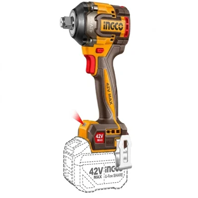 INGCO 42V 600Nm 1/2" Cordless Brushless Impact Wrench Set with 2 Batteries, Charger & Sockets Case CIWLI42602