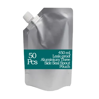 50 Pcs, 450ml Capacity Leak-proof Aluminium Three Side Seal Spout Pouch for Sauce, Juices, Non-carbonated liquids