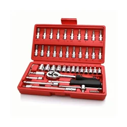  46-Piece 1/4-Inch Screwdriver Drive Socket Wrench Set Ratchet Mechanic Tools Kit Bit Sockets With Storage Case For Travel,Hex