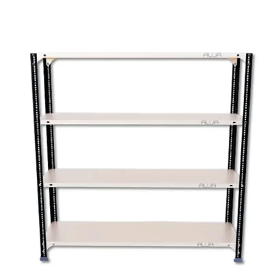 Alija 48x47x12 Inch 4 Shelves Slotted Angle Metal Rack For Multipurpose uses (Black Angle & Ivory Shelves)(Gauge-22 gauge shelves, 16 gauge angle)