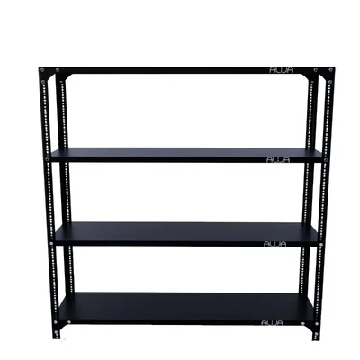 Alija 48x47x12 Inch 4 Shelves Slotted Angle Metal Rack For Multipurpose Uses ( Colour-Black ) (Gauge-24 gauge shelves, 18 gauge angle)
