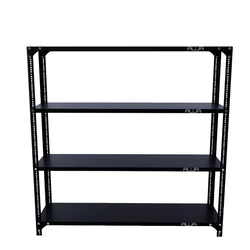 Alija 48x47x12 Inch 4 Shelves Slotted Angle Metal Rack For Multipurpose Uses ( Colour-Black ) (Gauge-24 gauge shelves, 18 gauge angle)