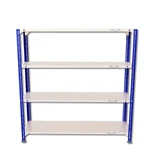 Alija 48x47x12 Inch 4 Shelves Slotted Angle Metal Rack For Multipurpose uses (Blue Angle & Ivory Shelves)