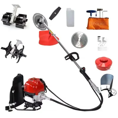 Heavy Duty 4 Stroke 35cc 5 in 1 Multi Attachment Backpack Brush Cutter With Round & Flat Tiller Attachment