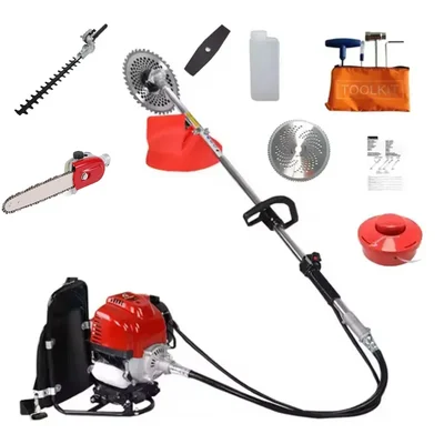 Heavy Duty 4 Stroke 35cc Multi Attachment Backpack Brush Cutter / Trimmer With Chainsaw & Hedge Trimmer Attachment