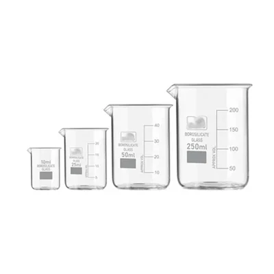 SBT Instruments Set of 4 Borosilicate 3.3 Glass Beaker 10ml, 25ml, 50ml, 250ml with Graduation Marks