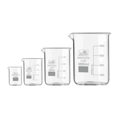 SBT Instruments Set of 4 Borosilicate 3.3 Glass Beaker 10ml, 25ml, 50ml, 1000ml with Graduation Marks