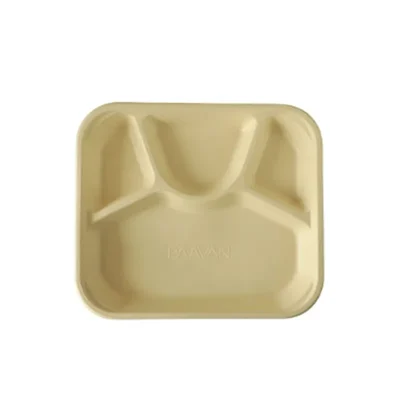 PAAVAN 4-Compartment Sugarcane Bagasse Eco-Friendly Disposable Meal Tray With Lid(Pack-50)