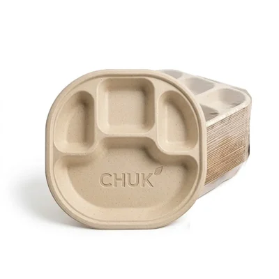 Chuk Chausar 4 Compartment Biodegradable Meal Tray, Eco Friendly Food Plate for Parties, Catering & Family Events(Pack-500 pcs)
