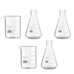 SBT Instruments Set of 5, Borosilicate 3.3 Glass Beaker and Conical Flask with Graduation Marks, 100ml Capacity