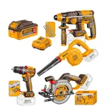 Ingco 4-In-1 20V Cordless Impact Drill, Circular Saw, Rotary Hammer & Blower Combo Tool With Battery-Charger, Accessories Kit (COSLI250695)