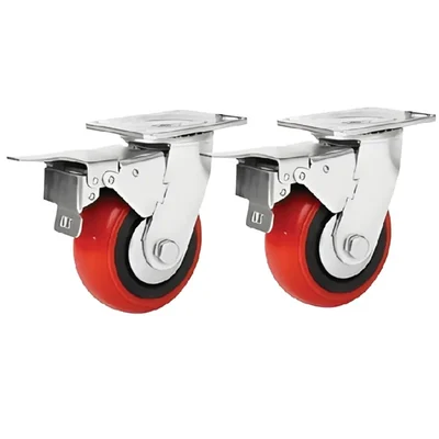 Suwas Trolley 4 x 2 Inch Pack Of 2 PU Caster Wheel With 300 Kg Load Capacity ( Swivel With Brake Type) | 6 Months Warranty