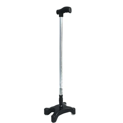 Sami Ortho Aids 100cm 4 Leg Walking Stick for Old Age People Chrome Height Adjustable T-Handle Cane Grey