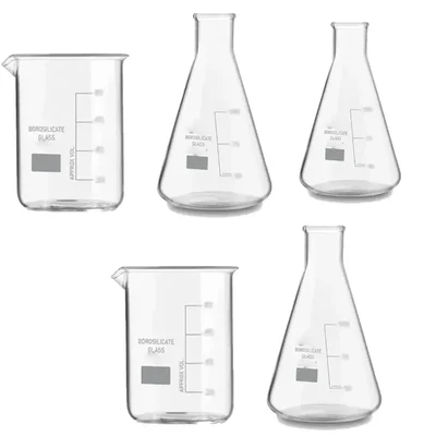 SBT Instruments Set of 4, Borosilicate 3.3 Glass Beaker and Conical Flask with Graduation Marks, 500ml Capacity