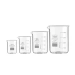 SBT Instruments Set of 4 Borosilicate 3.3 Glass Beaker 10ml, 100ml, 250ml, 500ml with Graduation Marks