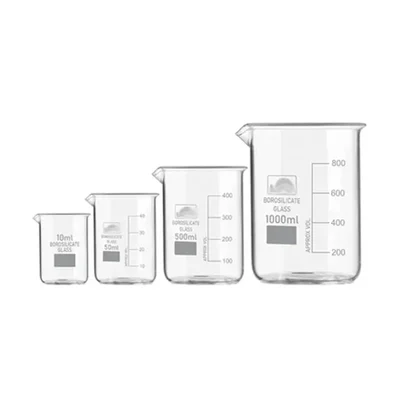 SBT Instruments Set of 4 Borosilicate 3.3 Glass Beaker 10ml, 50ml, 500ml, 1000ml with Graduation Marks