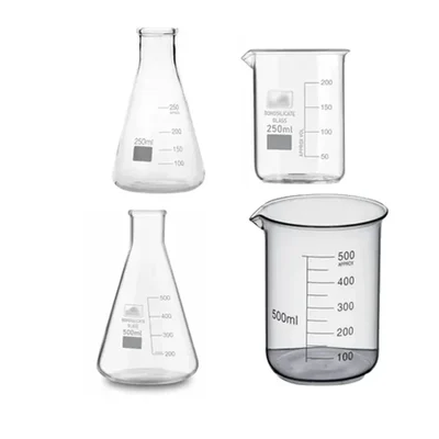 SBT Instruments 4pcs Borosilicate Glass Conical Flask & Beaker 250ml, 500ml for Laboratory