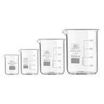 SBT Instruments Set of 4 Borosilicate 3.3 Glass Beaker 10ml, 100ml, 500ml, 1000ml with Graduation Marks
