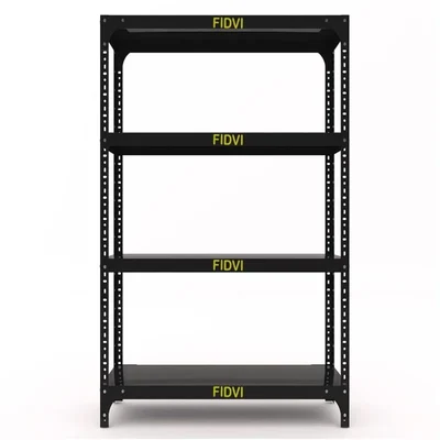 FIDVI® 9D X 35L X 36H Inch 4 Shelves Powder Coated Slotted Angle Metal Rack With Accessories ( SR-005)