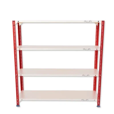 Alija 48x47x12 Inch 4 Shelves Slotted Angle Metal Rack For Multipurpose uses (Colour-Red angle & Ivory Shelves)(Gauge-22 gauge shelves, 16 gauge angle)