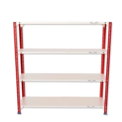 Alija 48x47x12 Inch 4 Shelves Slotted Angle Metal Rack For Multipurpose uses (Colour-Red angle & Ivory Shelves)(Gauge-22 gauge shelves, 16 gauge angle)