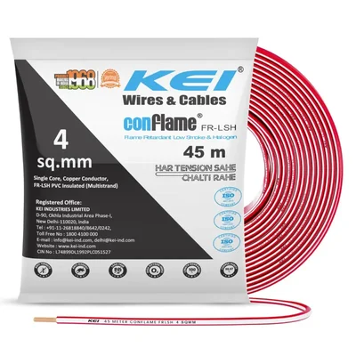 KEI Conflame 4 sqmm 1100V House Wiring FR-LSH Anti-Rodent Copper Wire 1 Roll(Color-red)