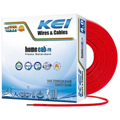 KEI 4 sqmm 1100V Housewire Fire Resistant 1Pc Flexible PVC Copper Electric Cable(Color-red)