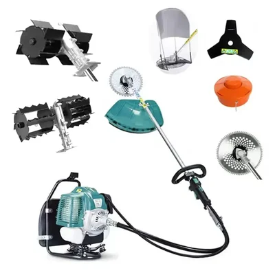 GRAMSTRONG 5 In 1 Multi Attachment 4 Stroke Backpack Brush Cutter With Flat & Cross Blade Tiller Combo