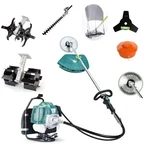 GRAMSTRONG Heavy Duty 6 In 1 Multi Attachment 4 Stroke Backpack Brush Cutter With Flat Weeder, Round Tiller & Hedge Trimmer Attachment