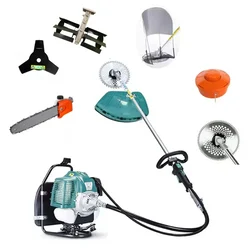 GRAMSTRONG 4-Stroke Brush Cutter Machine With 5 Attachments of Chainsaw, Wave Tiller, 3T Blade, TCT Blade, Nylon Trimmer