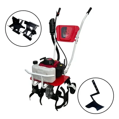 Double Wolf 4 Stroke 53.2 CC Mini Power Tiller With Free Iron Wheel and Ridger Attachment