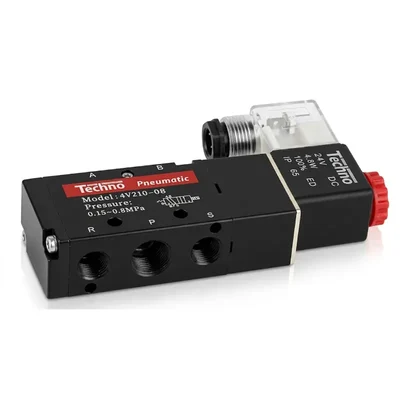 Techno 1/4 Inch 6.35mm 12V DC 5/2 Way 1.5-8 Bar Single Pneumatic Solenoid Valve 4V-210-08
