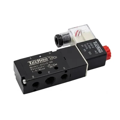 Techno 1/4 Inch 6.35mm 220V AC 5/2 Way 1.5-8 Bar Single Pneumatic Solenoid Valve 4V-210-08