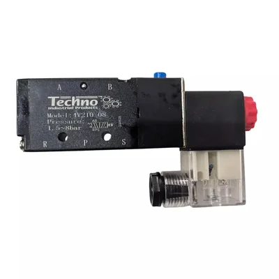 Techno 1/4 Inch 6.35mm 24V DC 5/2 Way 1.5-8 Bar Single Pneumatic Solenoid Valve 4V-210-08