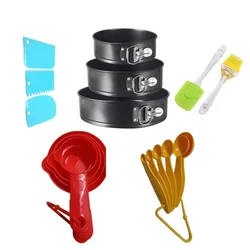 Cake Decorating Items Combo - (3 Cake moulds, 4 Measuring cups set, 6 Spoons set, 3 in 1 Dough scraper, 1 Brush and 1 Silicone spatula set)
