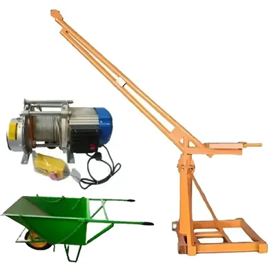 HT 500 kg Capacity 360° Mini Crane With Electric Winch, 3 HP Copper Winding Motor, 50 Meter Wire Rope & Wheel Barrow