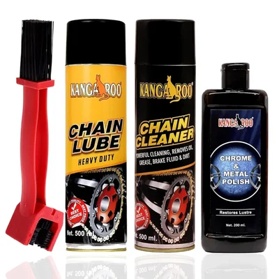 Kangaroo 500ml+500ml+200ml Chain Lube Cleaner Polish Brush Maintenance Kit CLCCBCMP520 (CL-CC-B-500-CMP-200 B)