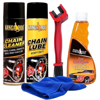 Kangaroo 500ml Chain Lube Cleaner 300ml Shampoo Brush Complete Care Kit CL-CC-B-500-SMP-300