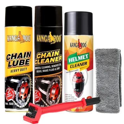 Kangaroo 500ml+500ml+200ml Complete Motorcycle Chain Maintenance Kit with Brush Cloth CL_CC_500_B_K_HC_T_200 (CL_CC_B_500_HC_T_200)