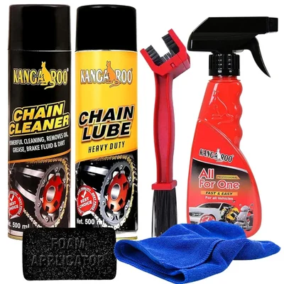 Kangaroo 500ml x2 Chain Lube Cleaner + 200ml Bike Polish Brush Cloth Kit (CL-CC-B-500-AFO-300)