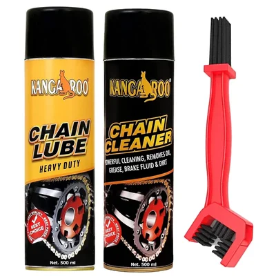 Kangaroo 500ml Chain Lube Cleaner Spray Kit with Brush All Weather Maintenance BFO GAN (CL_CC_B_500)