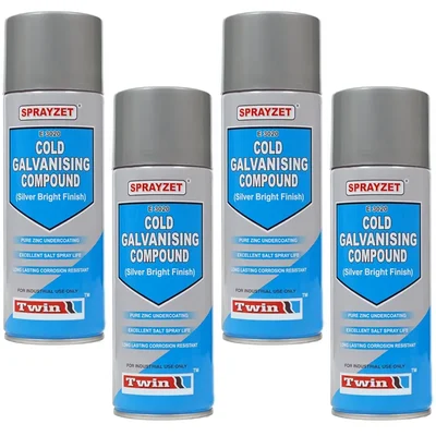 4 Pack of Sprayzet (500ml x 4pcs) Cold Galvanising Compound Silver Bright Finish to Stop the Growth of Rust & Corrosion