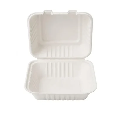 500 Pcs 6x6 650ml White Bagasse Clamshell Burger Box | Microwave Safe Leakproof Eco Takeaway
